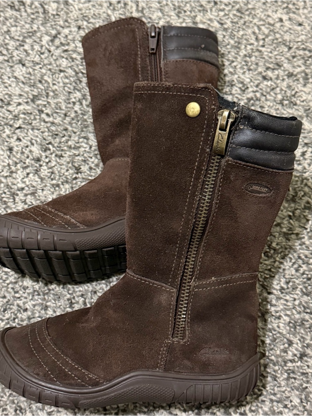 Clarks Kids Dark Brown Suede Mid-Calf Zip Boots